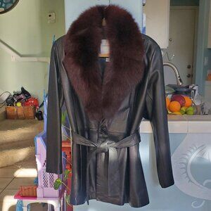 Leather and Fox Fur Jacket Coat RARE Gorgeous Andrew Marc of New York Size Small